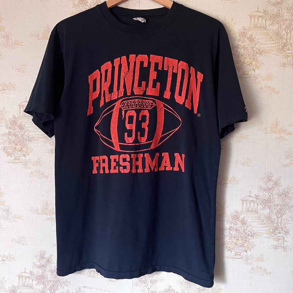 Vintage 90s Princeton Football Tee | Distressed Black | Size M